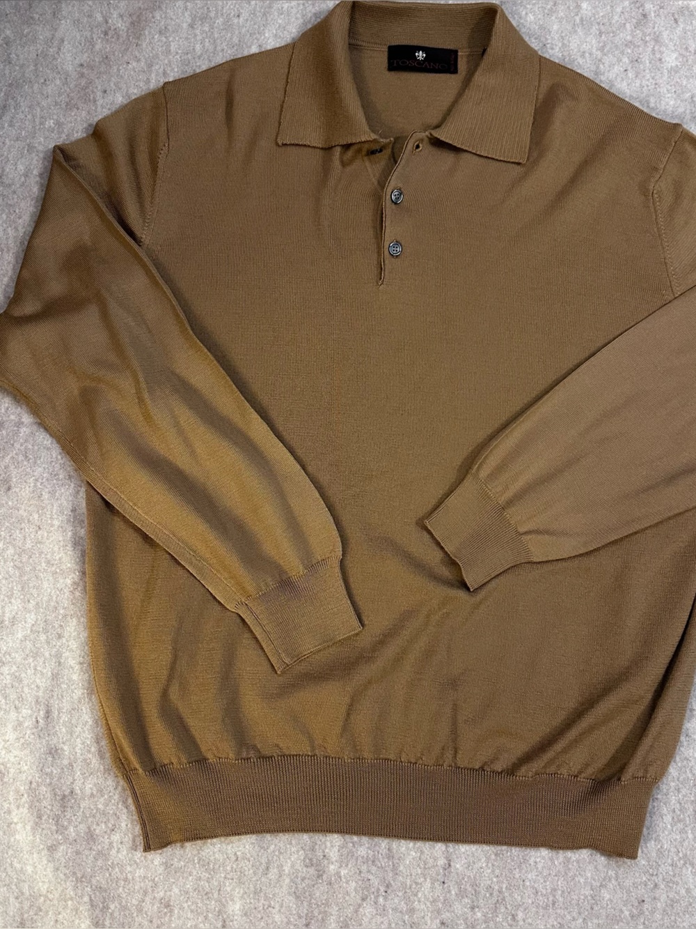Toscano Men's V-Neck Polo Sweater Carmel XL 100% Wool